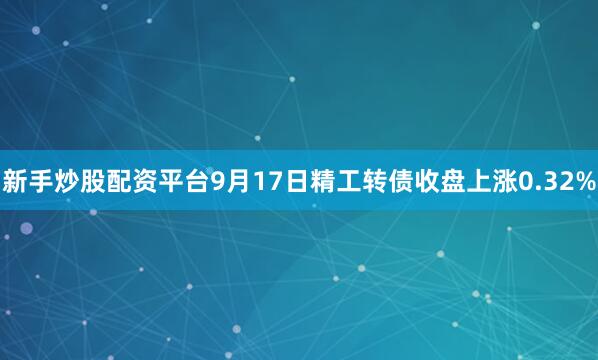 新手炒股配资平台9月17日精工转债收盘上涨0.32%
